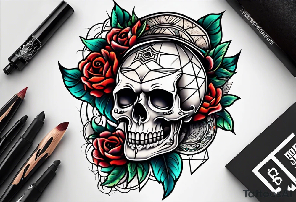 Old school knee tattoo with skulls tattoo idea