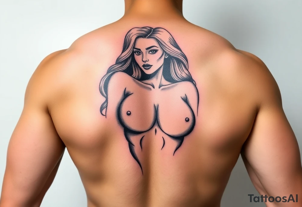 Fully nude lady with big boobs tattoo idea