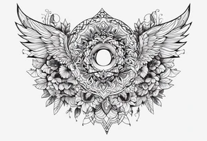 middle of the chest, naturalistic, floral maybe or snake minimalist complex tattoo maybe animals included around 15 cm wide tattoo idea