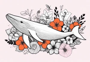 whale, hummingbird, face, flowers, bold color, collage, pink, orange, red tattoo idea