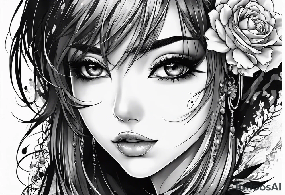 Anime girl face eyes dripping black tears tattoo idea