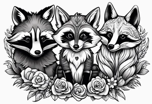 Raccoon and fox stuffed animals playing together tattoo idea