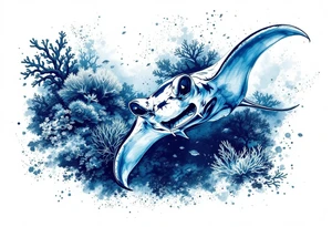 Manta ray swimming, coral reef bellow for forearm tattoo idea