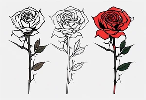 a one-line rose, add some splattered red blood and thorns, small, with stem tattoo idea