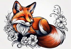 animal fox, flower tattoo idea