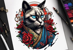 A siamese samurai cat killing a zombie tattoo idea