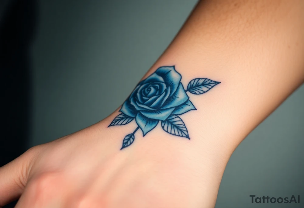 money rose hundreds tattoo in blue tattoo idea