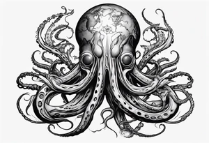 a tattoo on the theme of lovecraft, with long tentacles that embrace the earth tattoo idea