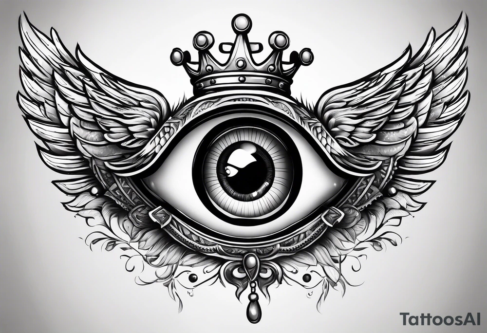 big eye with wings and crown tattoo idea