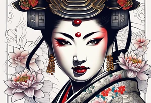 Geisha,samurai,buddah,pagoda,torri gate tattoo idea