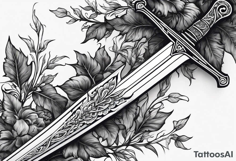 A long skinny sword with leafy vines wrapped around tattoo idea A long skinny sword with leafy vines wrapped around tattoo idea