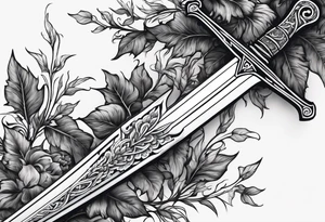A long skinny sword with leafy vines wrapped around tattoo idea