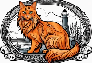 A Maine coon cat, a orange long hair cat, a shorthair black gray tattoo idea