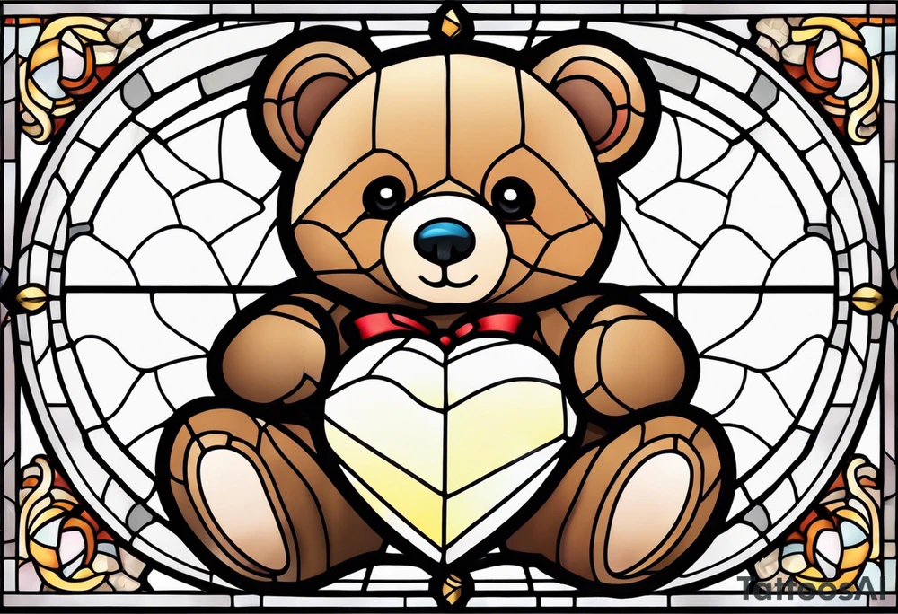 Cute teddy bear stained glass tattoo idea