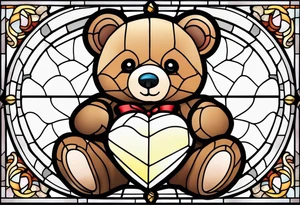 Cute teddy bear stained glass tattoo idea