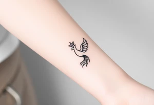 Minimal phoenix and crown fine lines tattoo idea