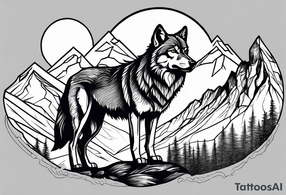 Mountains, wolf in it tattoo idea