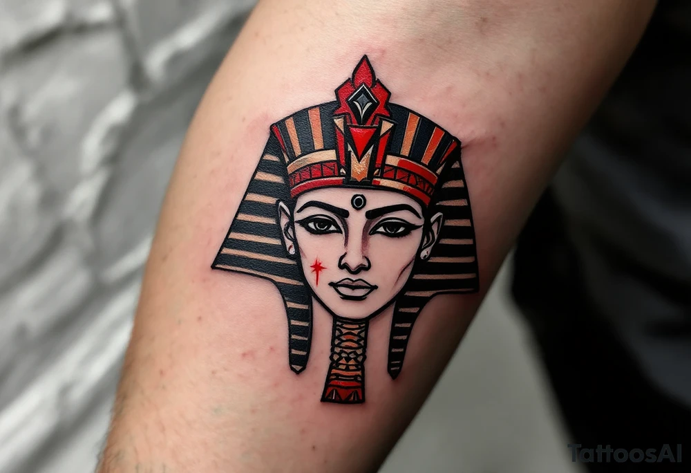 A red and black double crown of Egypt, representing unified rule over Upper and Lower Egypt. tattoo idea