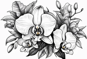 Orquídea e Bougainvillea delicadas e com pouca sombra tattoo idea