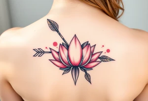 A Sagittarius arrow wrapped in blooming lotus flowers, symbolizing spiritual growth, in soft pink and gold tattoo idea