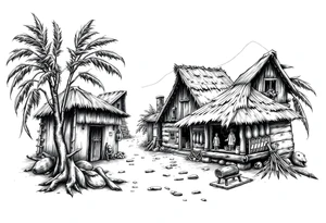 Native American village tattoo idea