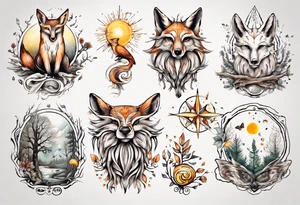 sonne, eule  wald, fuchs 
baum, sapere aude, Wasser, fisch tattoo idea