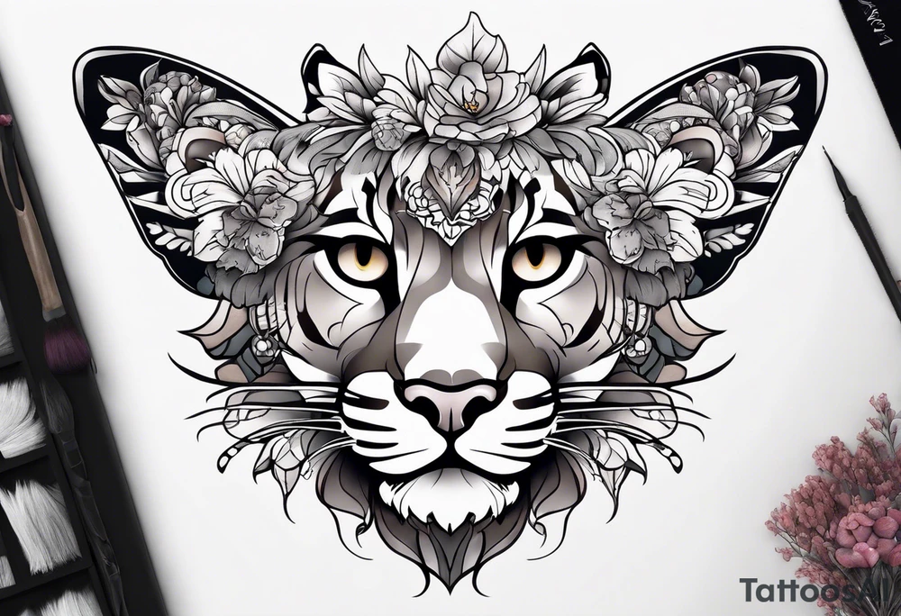Mountain lion butterfly tattoo idea