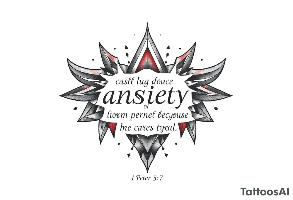 cast all your anxiety on him because he cares for you"  1 peter 5:7 tattoo idea