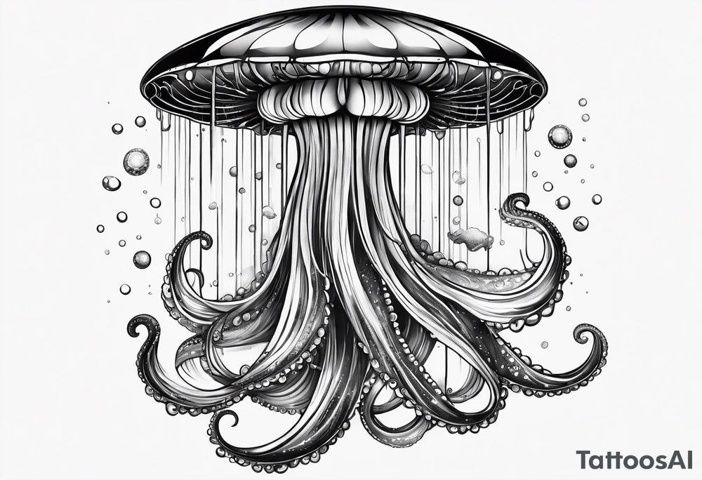A universe inside a mystical jellyfish with long flowing tentacles tattoo idea