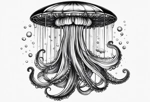 A universe inside a mystical jellyfish with long flowing tentacles tattoo idea