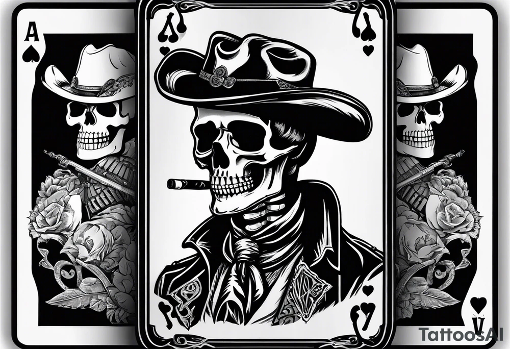 Cowboy skeleton playing cards with a cigarette tattoo idea