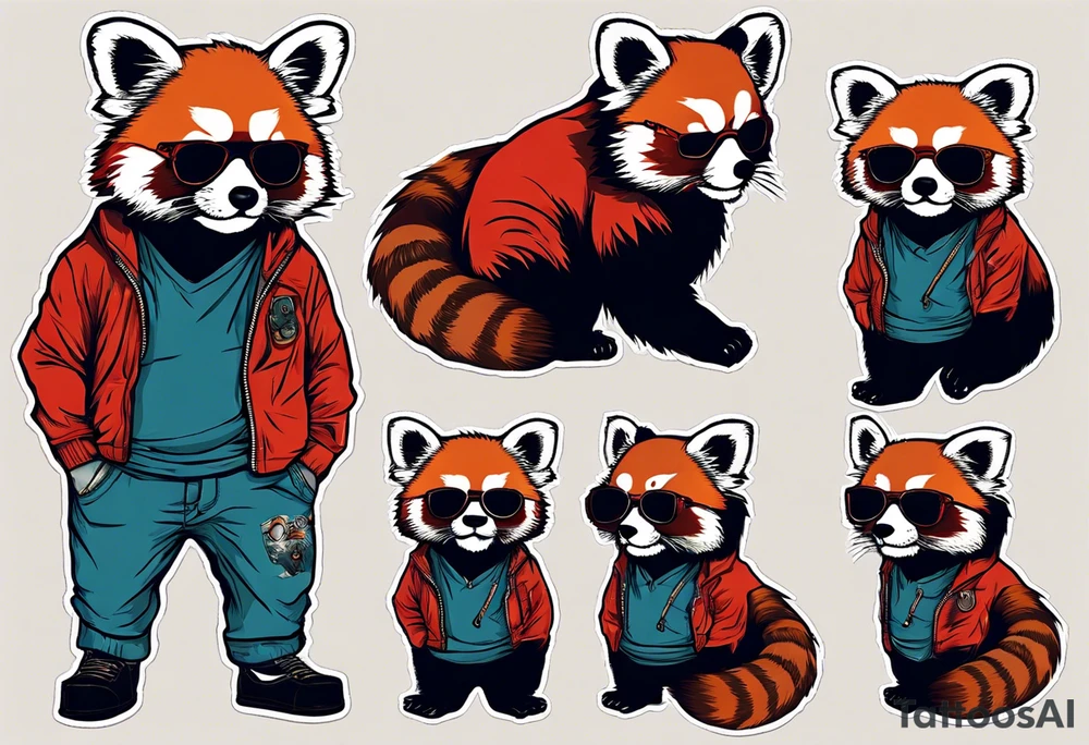 Rebel red panda full body wearing aviator sunglasses tattoo idea