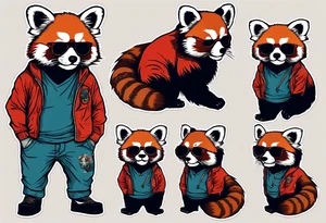 Rebel red panda full body wearing aviator sunglasses tattoo idea