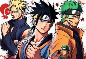 Naruto, sasuke, luffy, zoro, natzu, laxus tattoo idea