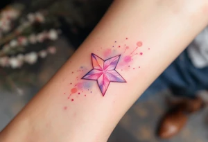 A pastel pink eight-pointed star tattoo reflects softness, hope, and inner light. tattoo idea