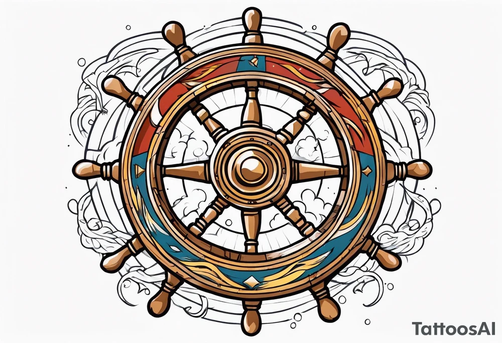 Nautical ships wheel in storm tattoo idea