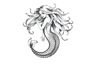 mermaid with flowing hair tattoo idea