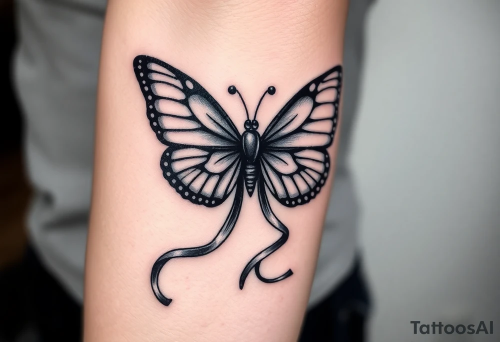 ethereal butterfly with flowing silk ribbons in moonlight tattoo idea