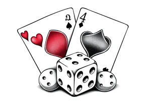 2 of hearts and 4 of hearts playing cards on top of a dice tattoo idea