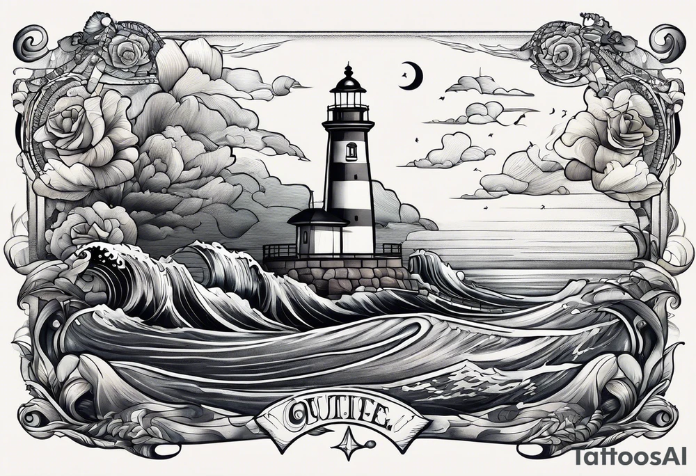 Combination of ship, sea, lighthouse and 1966 tattoo idea