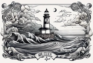 Combination of ship, sea, lighthouse and 1966 tattoo idea