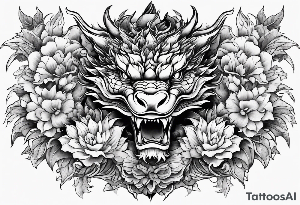 dragon flowers tattoo idea