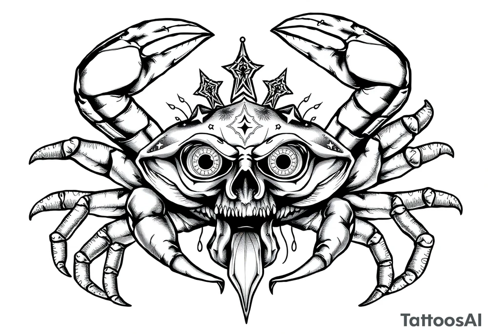 A king crab with the cancer zodiac visual and Hyde eyes tattoo idea