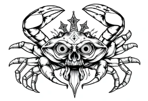 A king crab with the cancer zodiac visual and Hyde eyes tattoo idea