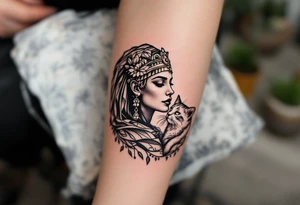 Cleopatra with elegant feline tattoo idea