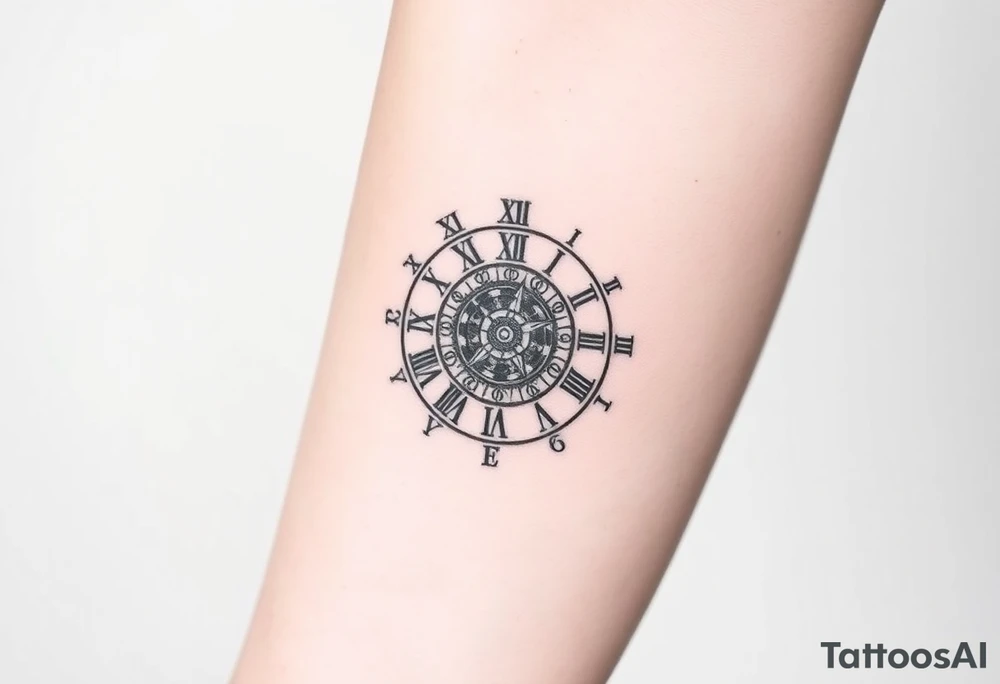 vintage roman numerals within ornate clockwork mechanism tattoo idea