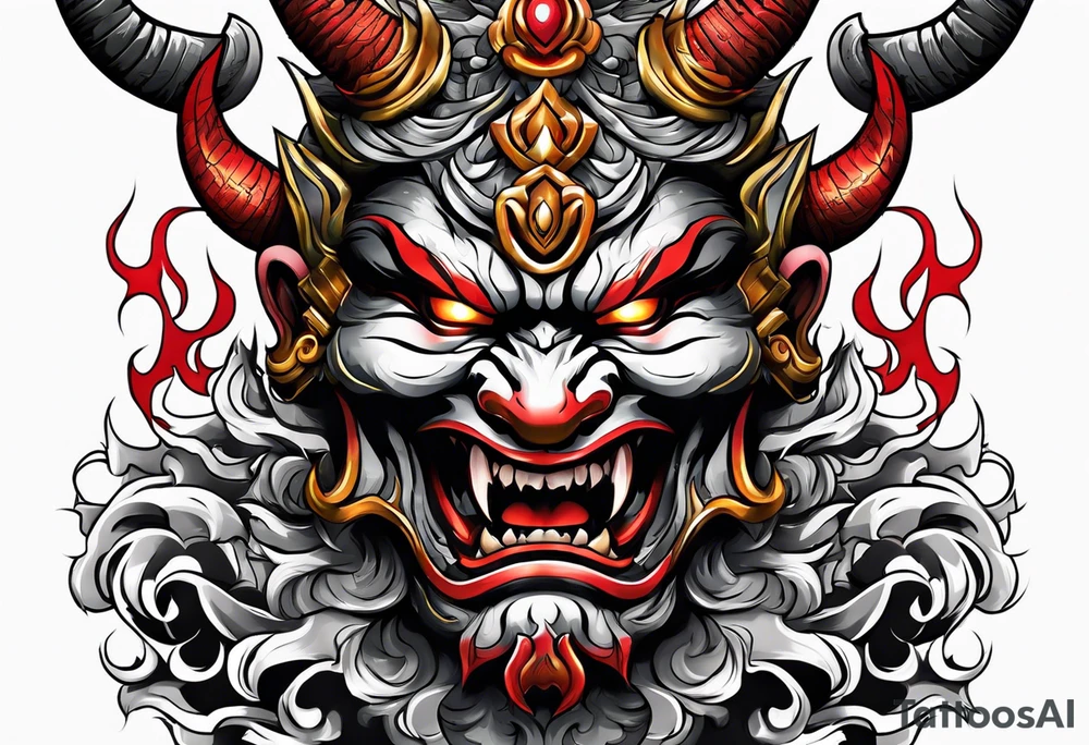 Protection against evil Oni mask tattoo idea