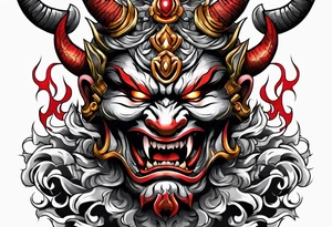 Protection against evil Oni mask tattoo idea