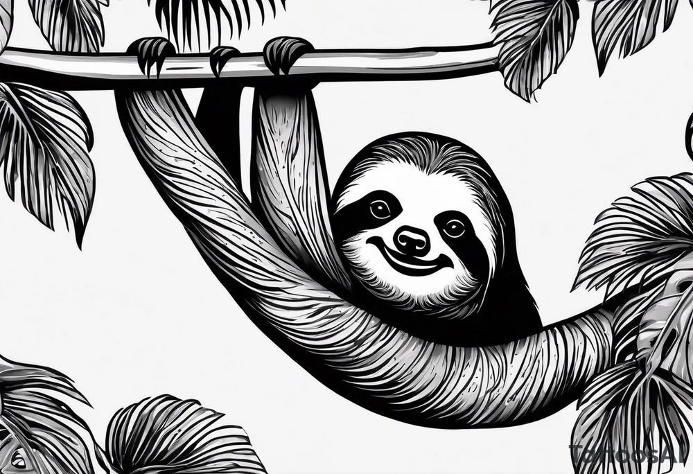 Sloth under palm tattoo idea