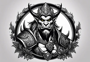 orc from world of warcraft with a dead dire wolf pelt on its head tattoo idea